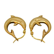9ct Yellow Gold Dolphin Form Hook Earrings Vintage c1970