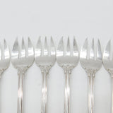 Edwardian Set of Six Sterling Silver Crested Oyster Forks 1908 London Antique