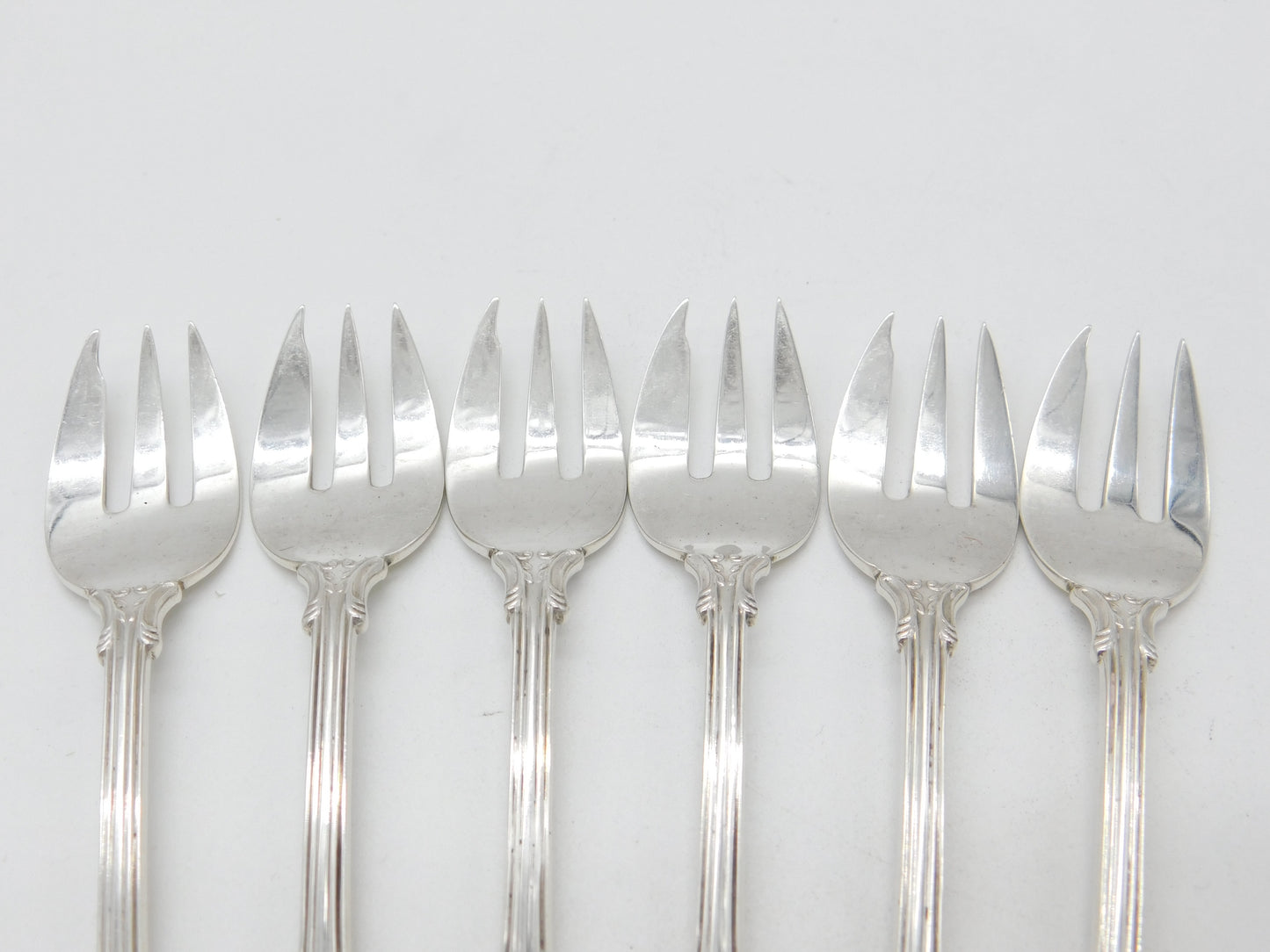 Edwardian Set of Six Sterling Silver Crested Oyster Forks 1908 London Antique