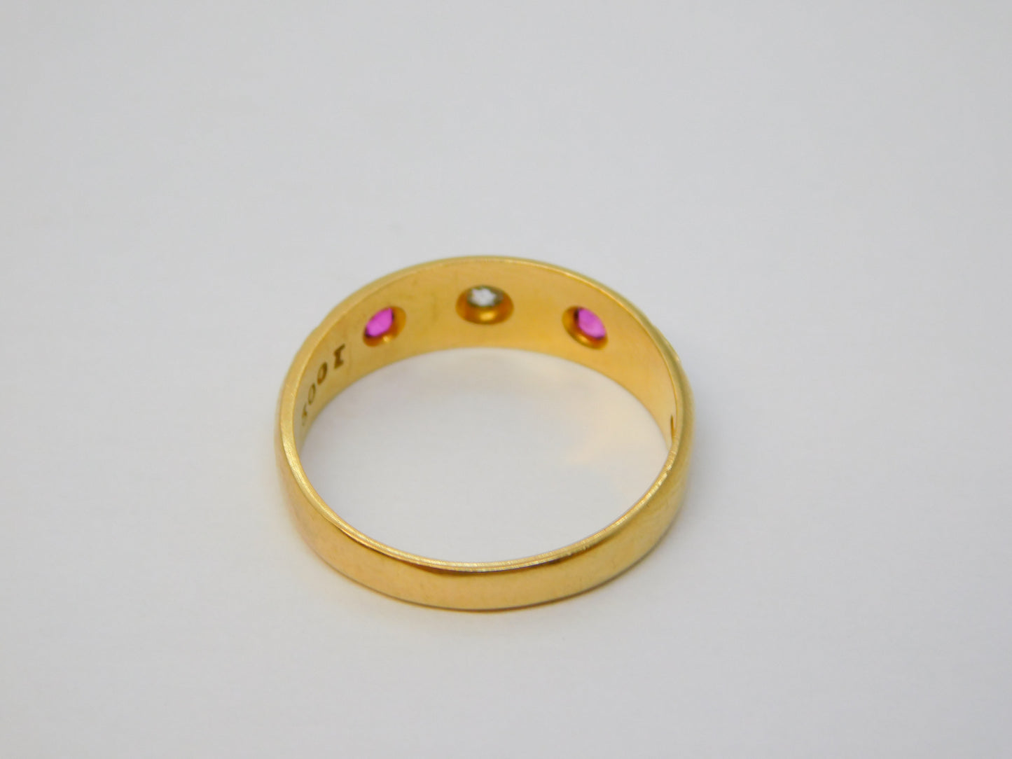 Victorian 18ct Yellow Gold, Diamond & Ruby Boat Ring Antique 1892 Birmingham