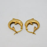 9ct Yellow Gold Dolphin Form Hook Earrings Vintage c1970