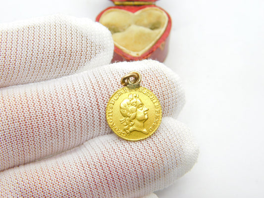 King George I 22ct Gold Third Guinea Coin Charm 1718 Very Fine Antique