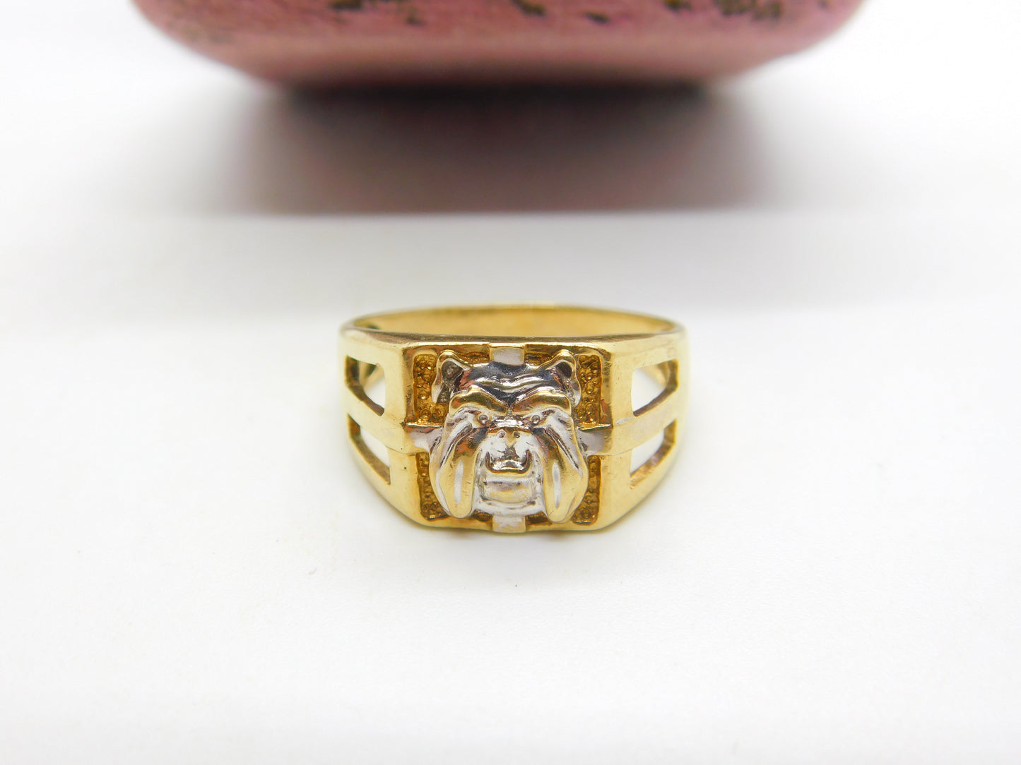 9ct Yellow Gold British Bulldog Large Signet Ring Vintage c2000 Sheffield