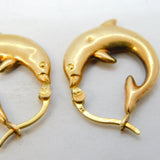 9ct Yellow Gold Dolphin Form Hook Earrings Vintage c1970