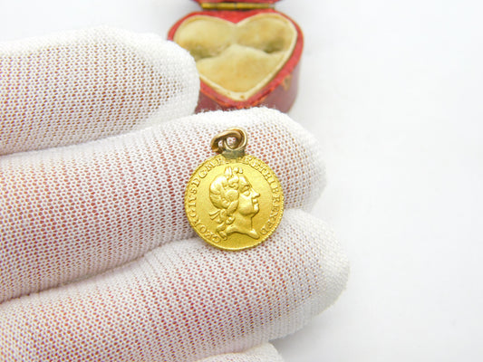 King George I 22ct Gold Third Guinea Coin Charm 1718 Very Fine Antique