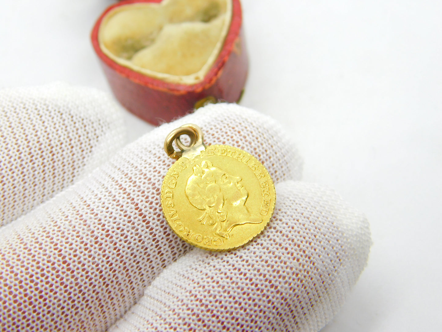 King George I 22ct Gold Third Guinea Coin Charm 1718 Very Fine Antique