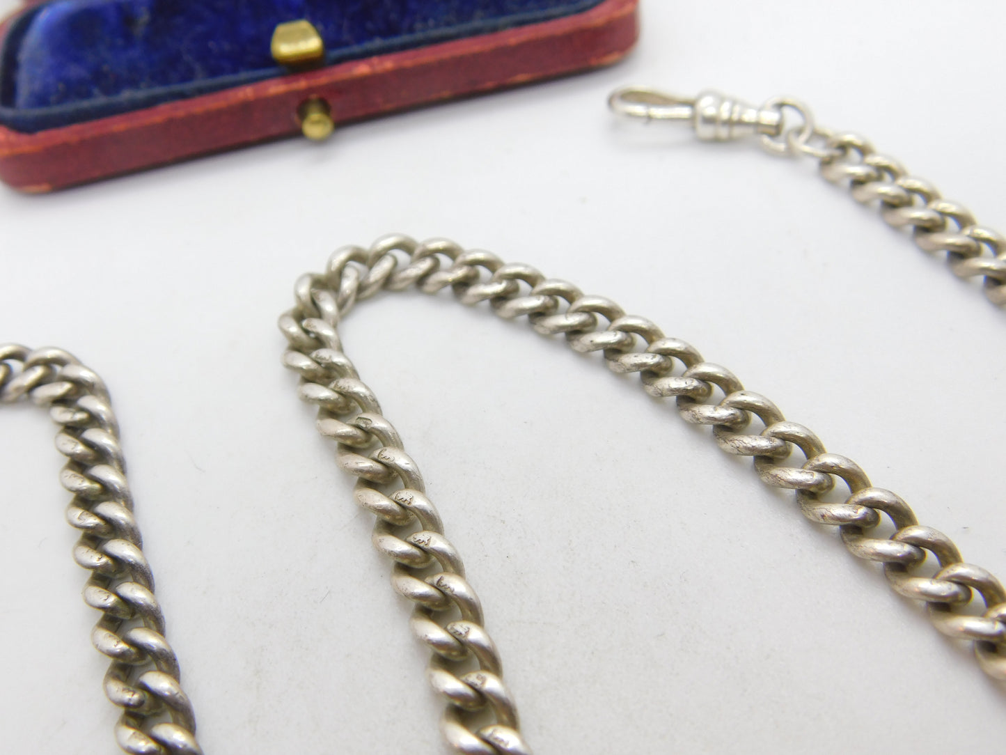 Edwardian Sterling Silver Albert Watch Chain 1902 Birmingham Antique 18" Length