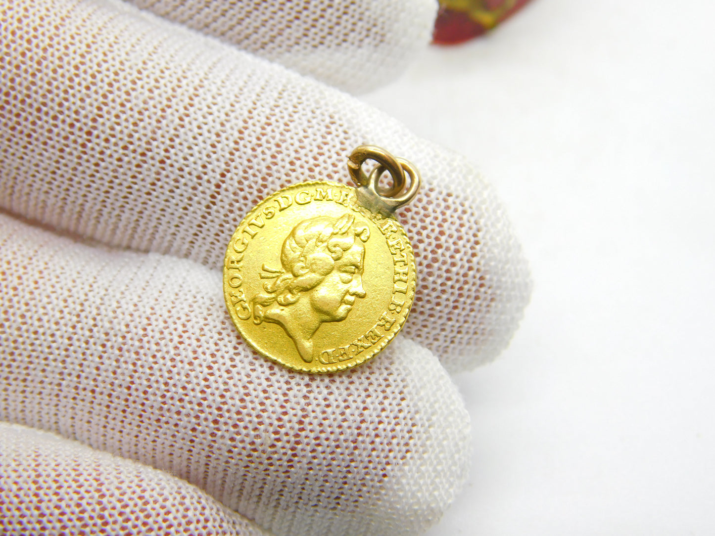 King George I 22ct Gold Third Guinea Coin Charm 1718 Very Fine Antique