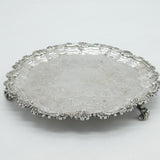 George III Sterling Silver Lion Crest Floral Salver Dish Antique 1786 London