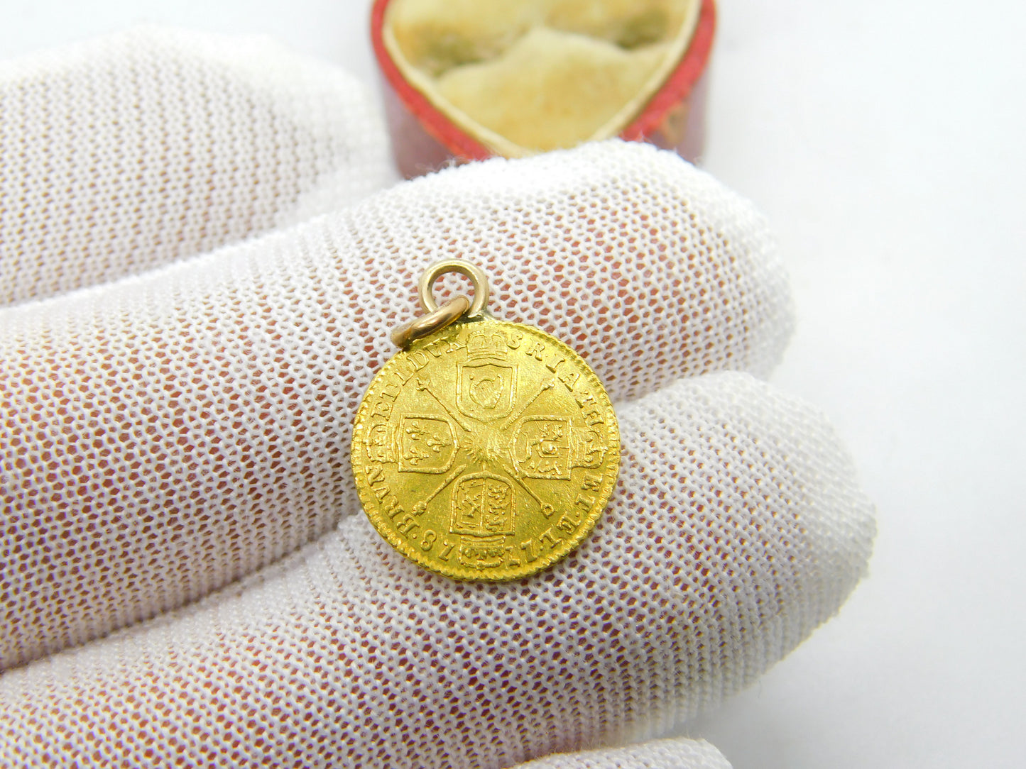 King George I 22ct Gold Third Guinea Coin Charm 1718 Very Fine Antique