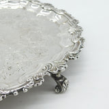 George III Sterling Silver Lion Crest Floral Salver Dish Antique 1786 London