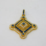 18ct Yellow Gold, Square-Cut Sapphire & Diamond Floral Drop Pendant Vintage