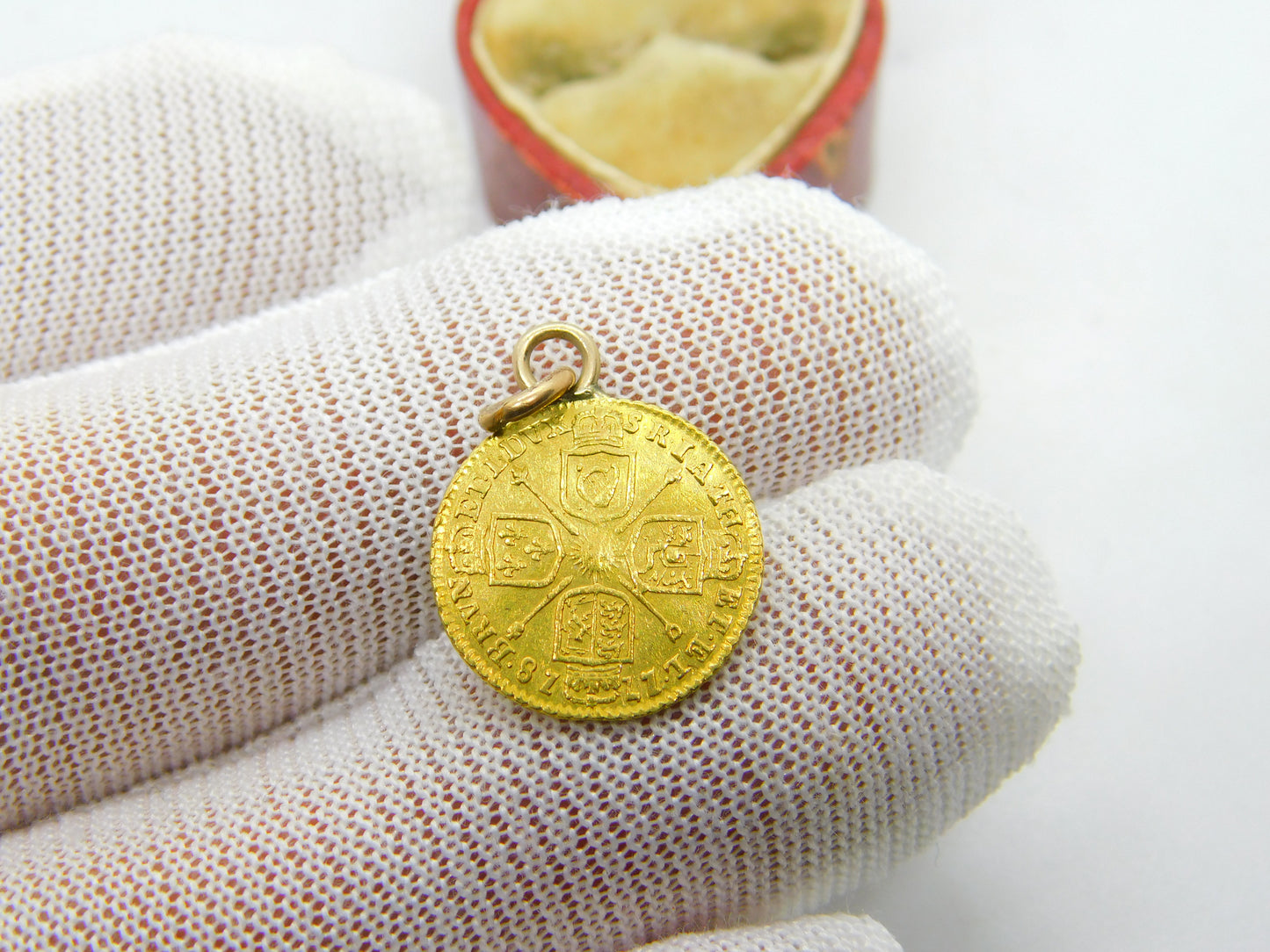 King George I 22ct Gold Third Guinea Coin Charm 1718 Very Fine Antique