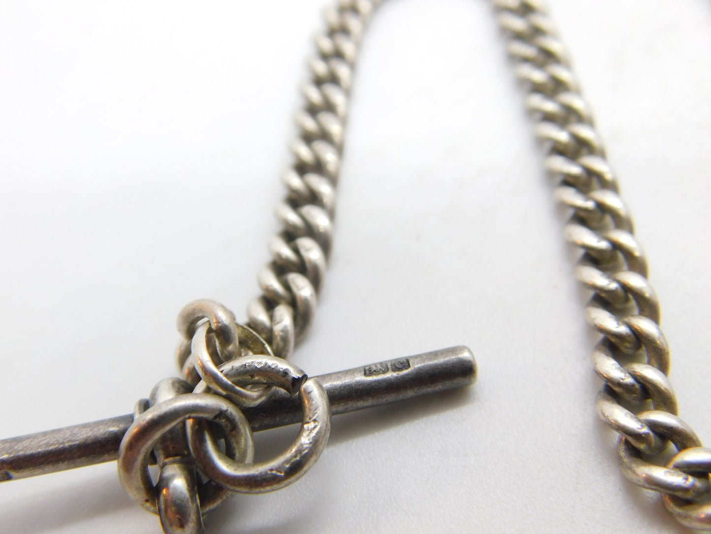 Edwardian Sterling Silver Albert Watch Chain 1902 Birmingham Antique 18" Length