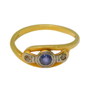18ct Yellow Gold Deco Style Sapphire Diamond Crossover Ring Vintage London