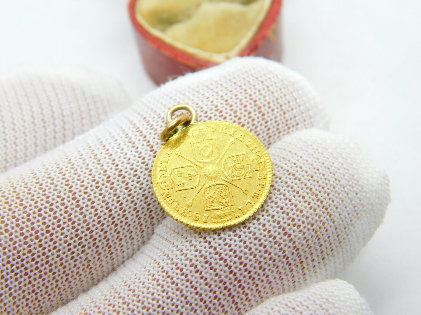 King George I 22ct Gold Third Guinea Coin Charm 1718 Very Fine Antique