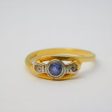 18ct Yellow Gold Deco Style Sapphire Diamond Crossover Ring Vintage London