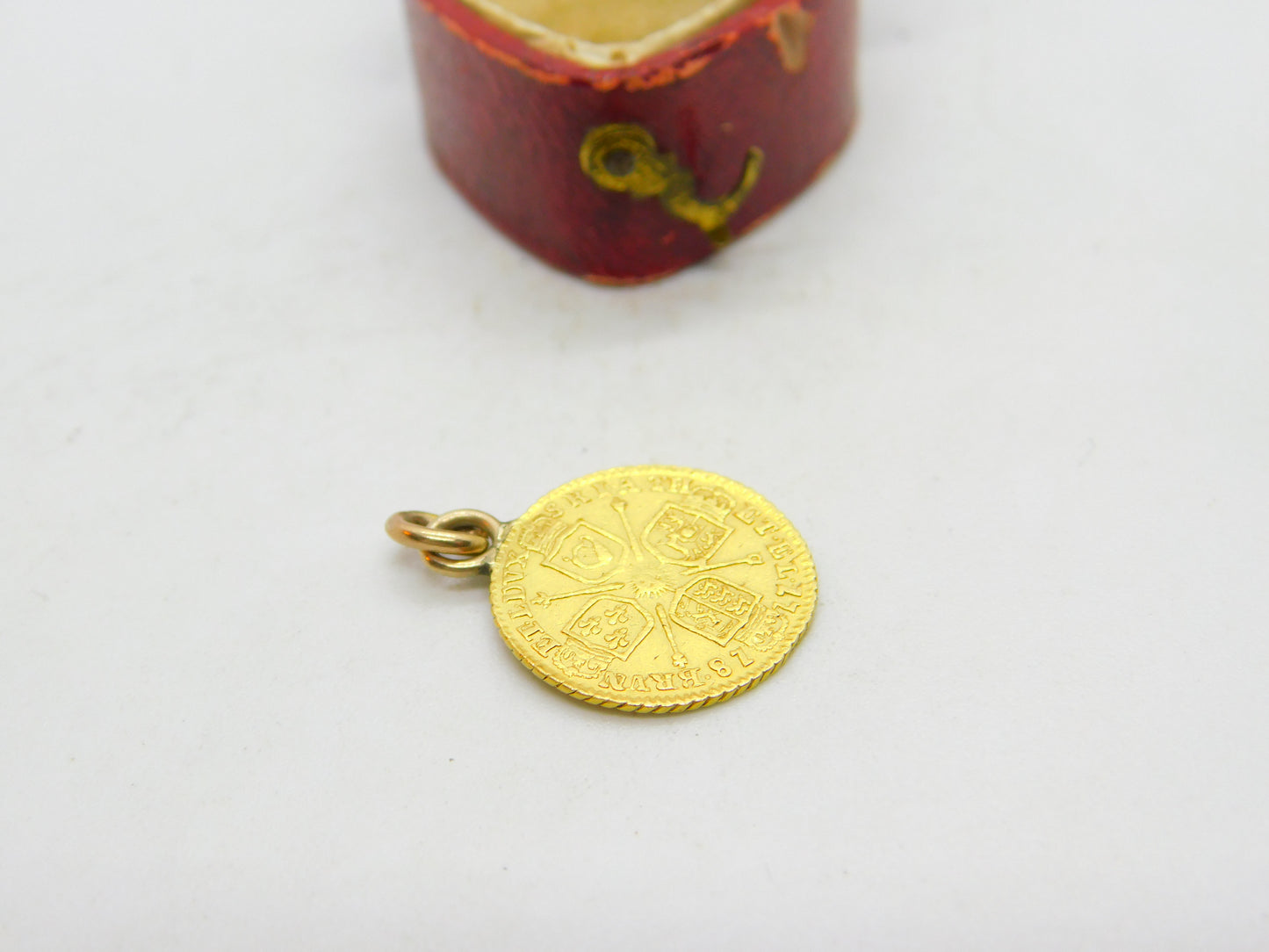 King George I 22ct Gold Third Guinea Coin Charm 1718 Very Fine Antique