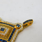 18ct Yellow Gold, Square-Cut Sapphire & Diamond Floral Drop Pendant Vintage