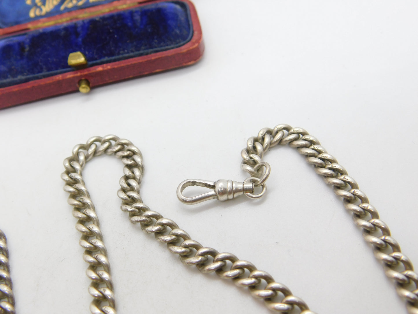 Edwardian Sterling Silver Albert Watch Chain 1902 Birmingham Antique 18" Length