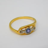18ct Yellow Gold Deco Style Sapphire Diamond Crossover Ring Vintage London