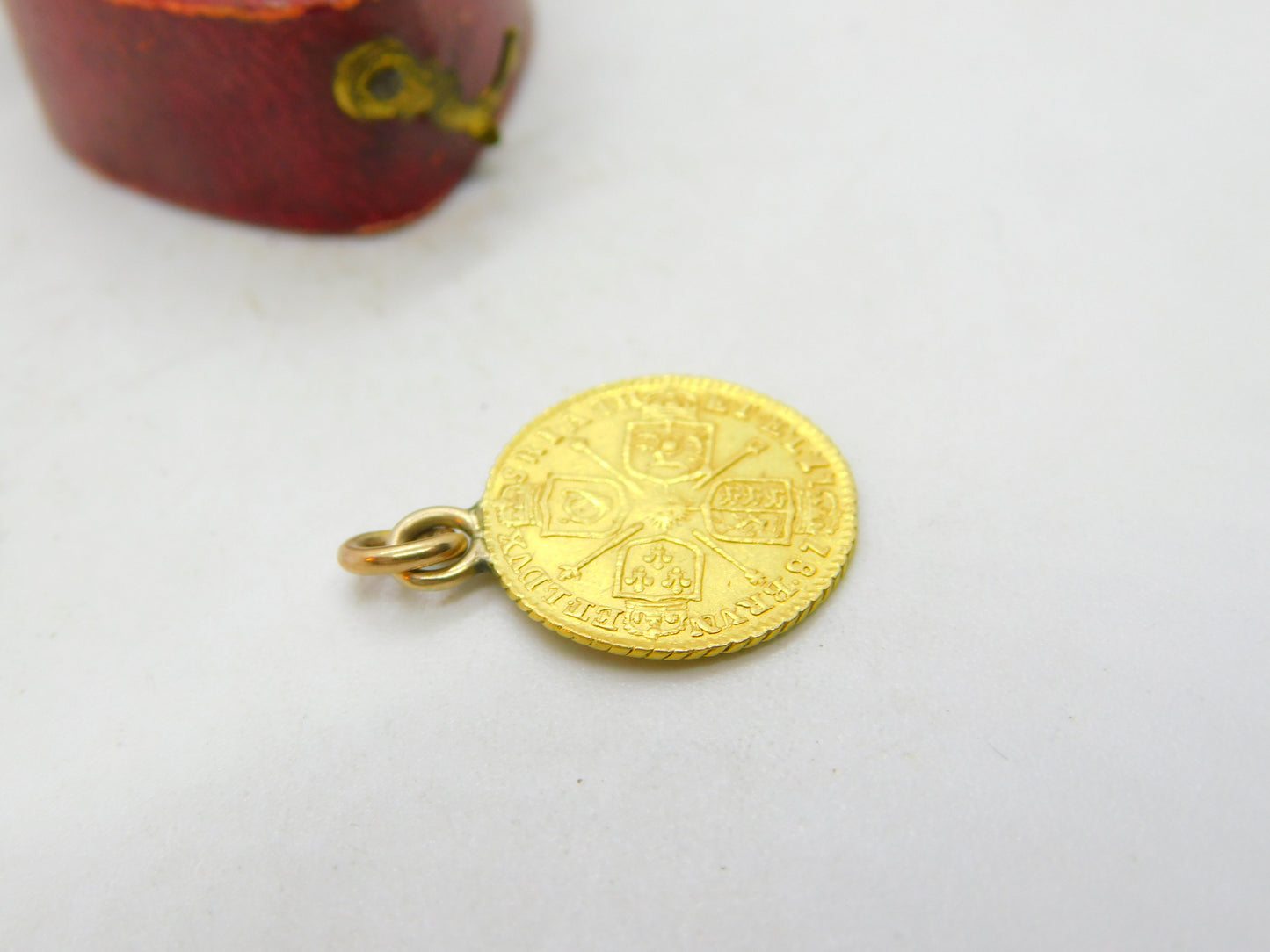 King George I 22ct Gold Third Guinea Coin Charm 1718 Very Fine Antique