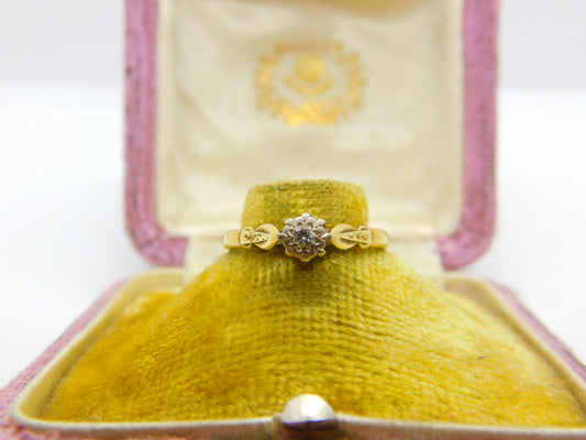 18ct Yellow Gold 0.1ct Diamond Solitaire Ring Vintage 1950 Birmingham