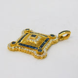 18ct Yellow Gold, Square-Cut Sapphire & Diamond Floral Drop Pendant Vintage