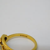 18ct Yellow Gold Deco Style Sapphire Diamond Crossover Ring Vintage London