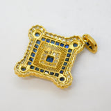 18ct Yellow Gold, Square-Cut Sapphire & Diamond Floral Drop Pendant Vintage