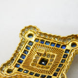 18ct Yellow Gold, Square-Cut Sapphire & Diamond Floral Drop Pendant Vintage