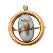 Edwardian 9ct Rose Gold & Enamel Kingfisher Brooch Pendant Antique c1910s