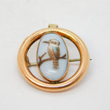 Edwardian 9ct Rose Gold & Enamel Kingfisher Brooch Pendant Antique c1910s