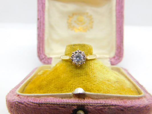 18ct Yellow Gold Palladium Set 0.25ct White Spinel Solitaire Ring c1980 Vintage