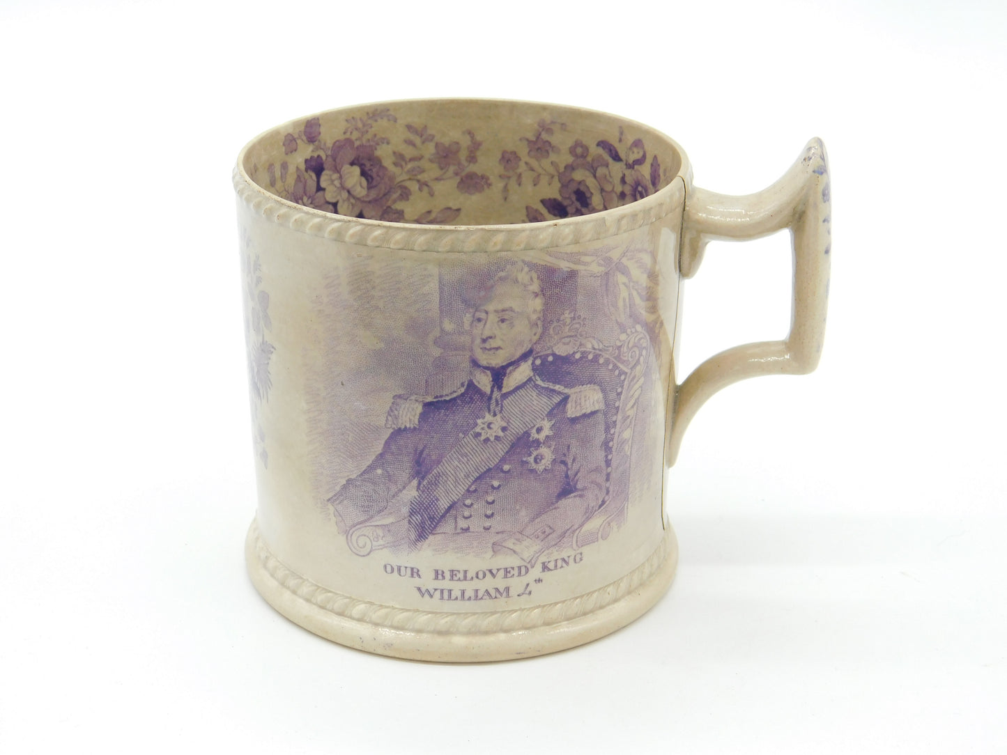 King William IV & Queen Adelaide Pearlware Coronation Mug Antique 1830 AF