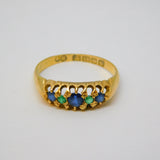 18ct Yellow Gold Sapphire & Emerald Boat Ring Antique 1917 Birmingham