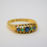 18ct Yellow Gold Sapphire & Emerald Boat Ring Antique 1917 Birmingham