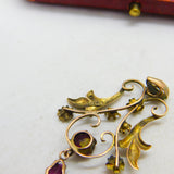 Edwardian 9ct Yellow Gold, Seed Pearl & Amethyst Lavalier Drop Pendant c1910