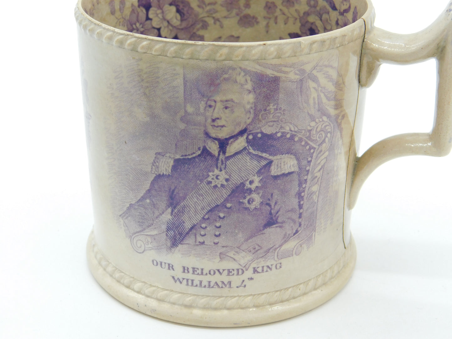 King William IV & Queen Adelaide Pearlware Coronation Mug Antique 1830 AF