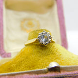 18ct Yellow Gold Palladium Set 0.25ct White Spinel Solitaire Ring c1980 Vintage