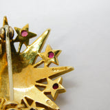 9ct Gold, Garnet & Seed Pearl Edwardian Style Starburst Brooch Vintage London