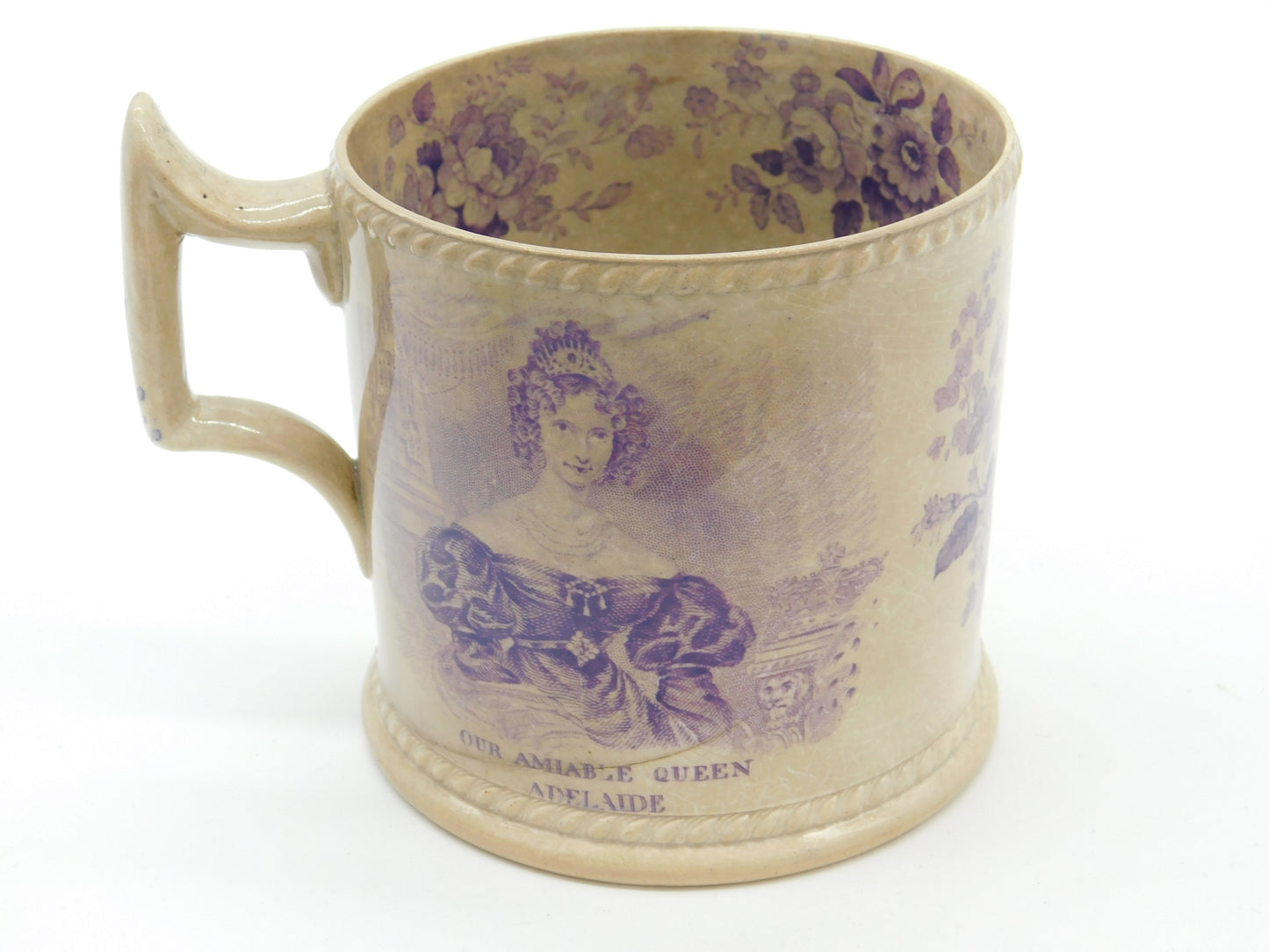 King William IV & Queen Adelaide Pearlware Coronation Mug Antique 1830 AF