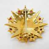 9ct Gold, Garnet & Seed Pearl Edwardian Style Starburst Brooch Vintage London