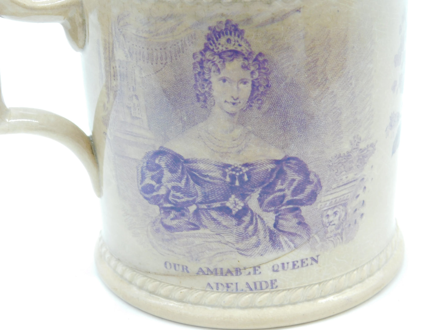 King William IV & Queen Adelaide Pearlware Coronation Mug Antique 1830 AF