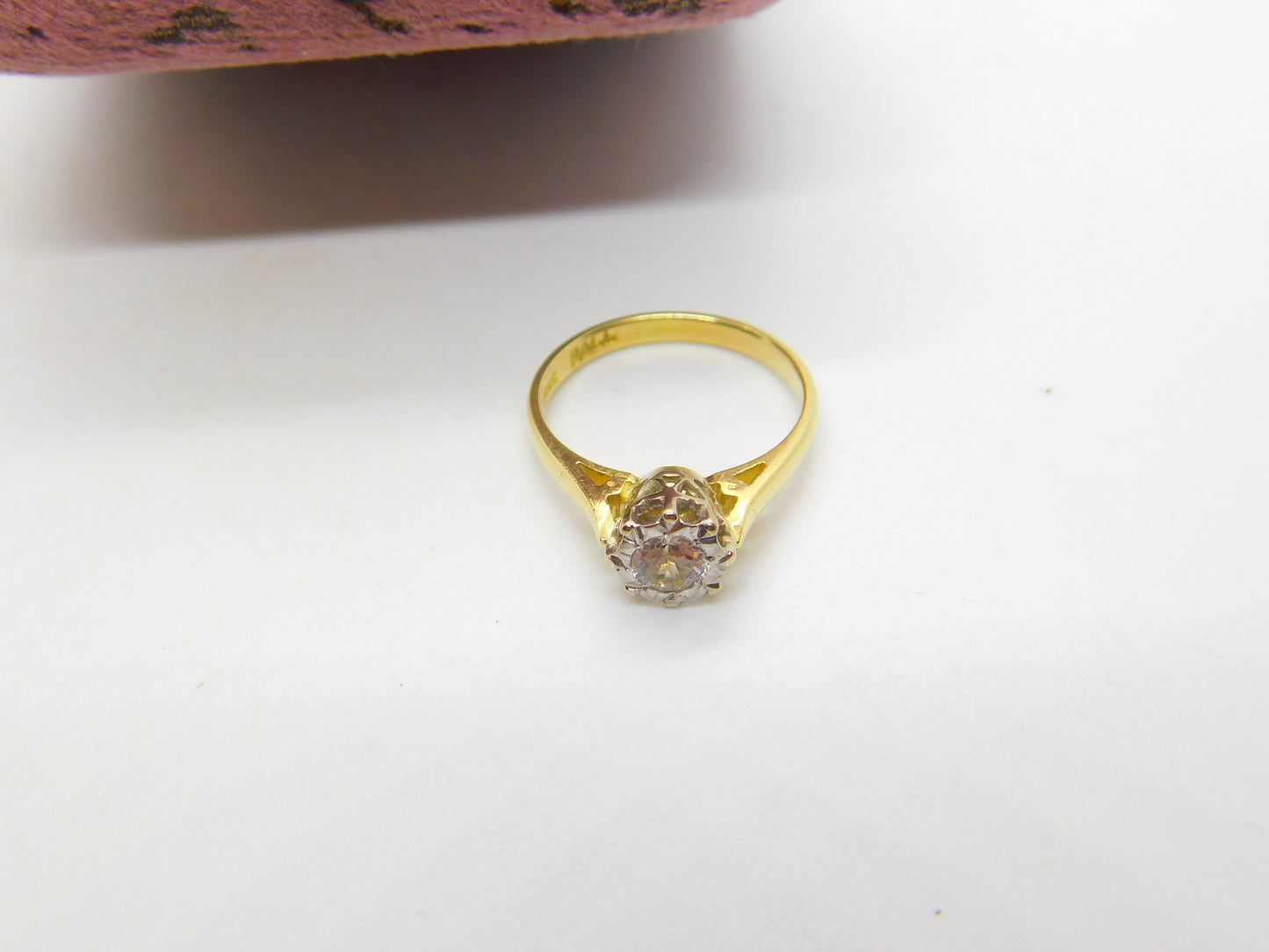 18ct Yellow Gold Palladium Set 0.25ct White Spinel Solitaire Ring c1980 Vintage