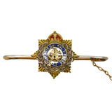 WWII 15ct Yellow Gold, Enamel & Diamond Army Service Corps Sweetheart Brooch