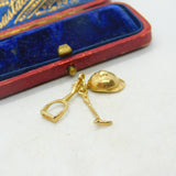9ct Yellow Gold Crop, Stirrup, Hat Riding Equestrian Charm Vintage c1970