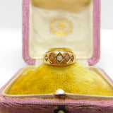 Victorian 15ct Yellow Gold, Seed Pearl & Coral Boat Ring 1886 Chester Antique