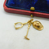 9ct Yellow Gold Crop, Stirrup, Hat Riding Equestrian Charm Vintage c1970