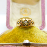 Victorian 15ct Yellow Gold, Seed Pearl & Coral Boat Ring 1886 Chester Antique